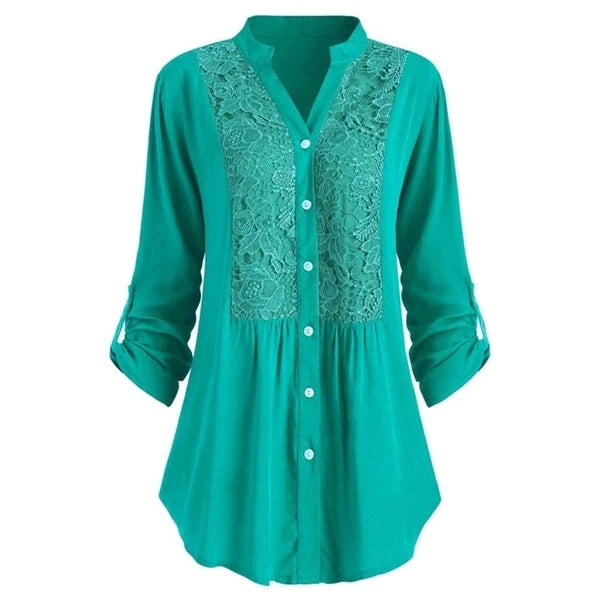 Heidi-Mode | Longline Spitzenknopfdown-Bluse für Frauen