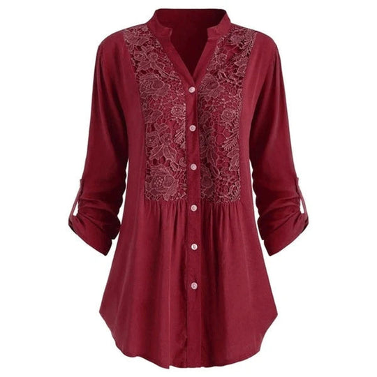 Heidi-Mode | Longline Spitzenknopfdown-Bluse für Frauen