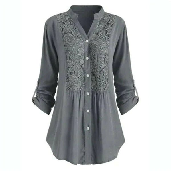 Heidi-Mode | Longline Spitzenknopfdown-Bluse für Frauen