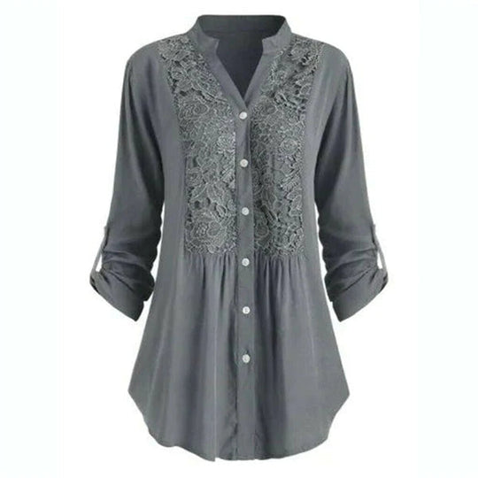 Heidi-Mode | Longline Spitzenknopfdown-Bluse für Frauen