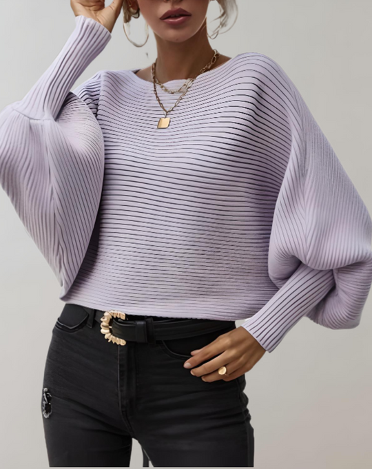 Heidi-Mode | Mooi Aansluitende Trui Met Grote Pofmouwen En Horizontaal Geribbeld Design
