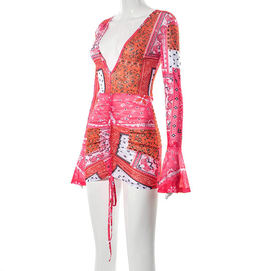 Heidi-Mode | Bandana Mesh Flared Sleeve Mini Kleider