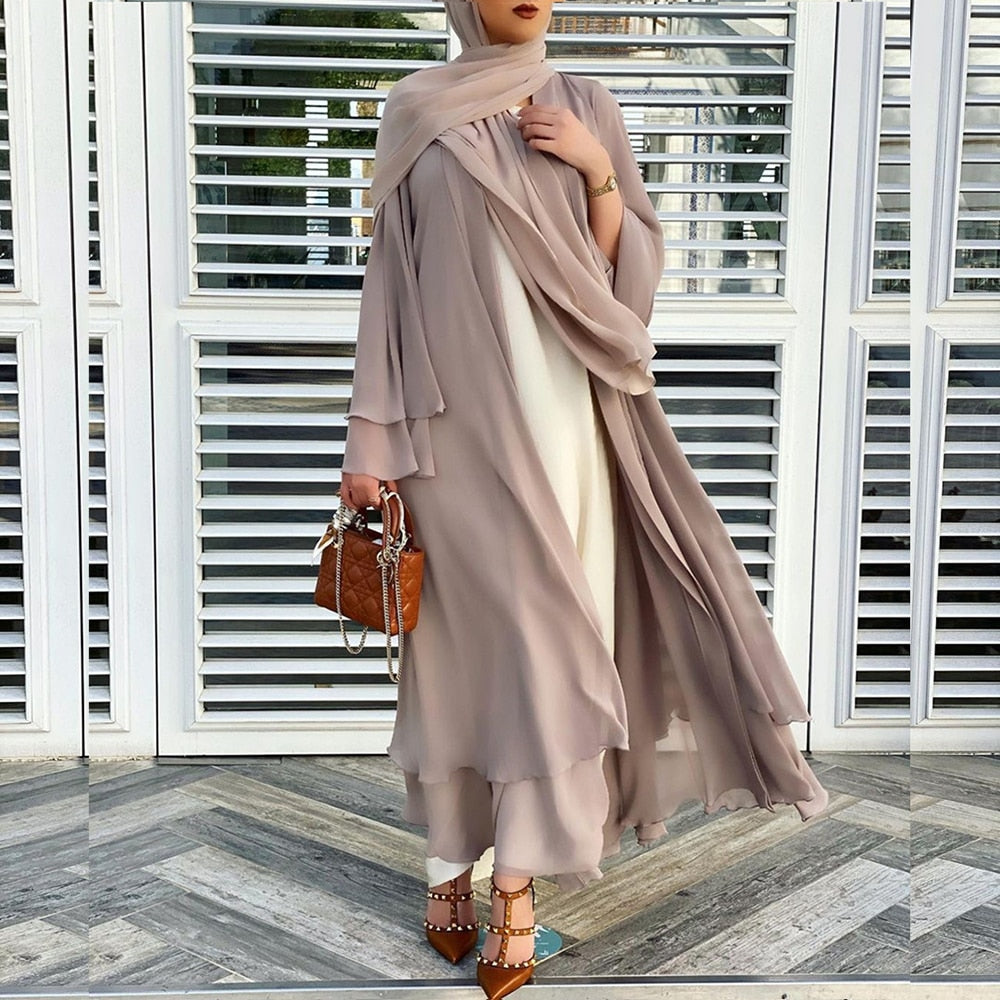 Heidi-Mode - Offene Amina Abaya mit Hijab