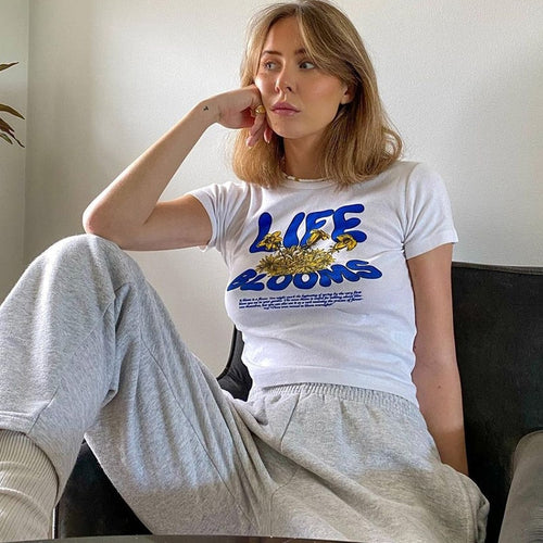 „LIFE BLOOMS“ T-Shirt für Damen