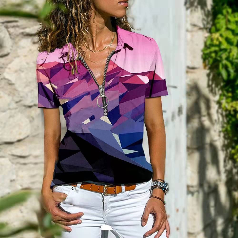 Heidi-Mode | Reißverschluss Jahrgang Indie Folk Druck Lässiges T-Shirt