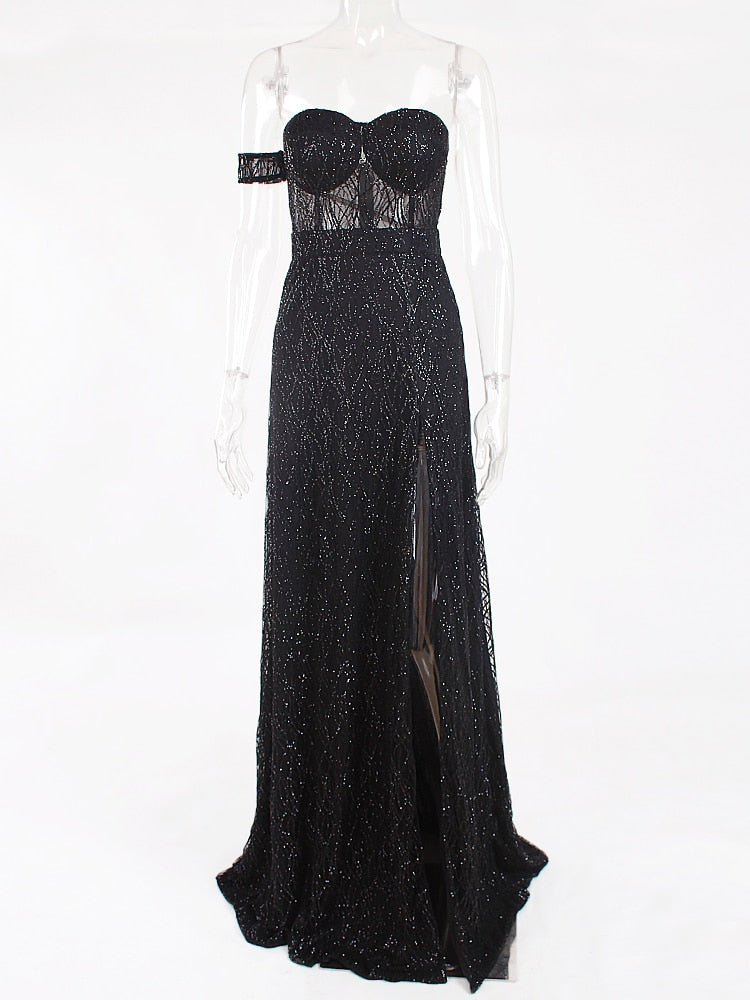 Heidi-Mode | Off Shoulder Glitzer Spitzekleider