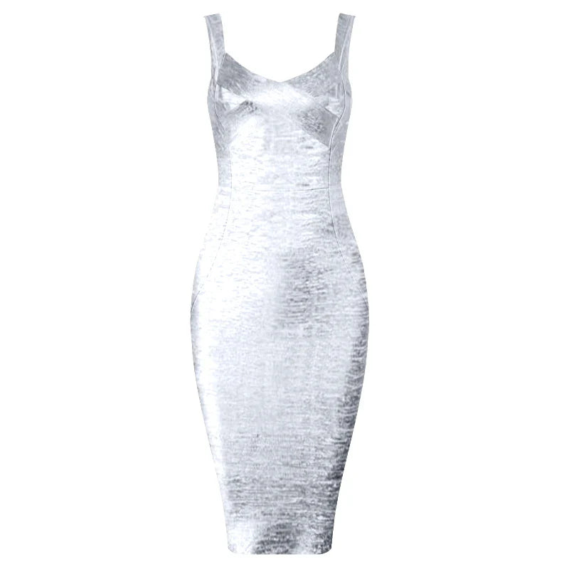 Heidi-Mode | Neu Slip Gold Druck Rayon Bandage Kleid Foiling Sexy Berühmtheit Bodycon Cocktail Festkleid
