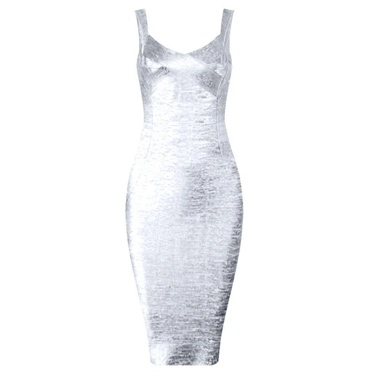 Heidi-Mode | Neu Slip Gold Druck Rayon Bandage Kleid Foiling Sexy Berühmtheit Bodycon Cocktail Festkleid
