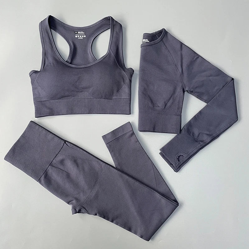 Heidi-Mode | 2/3/4Pcs Nahtlose Frauen Yoga Set Trainings Sportbekleidung Fitness Langarm Crop Top Hohe Taille Leggings Sportanzug