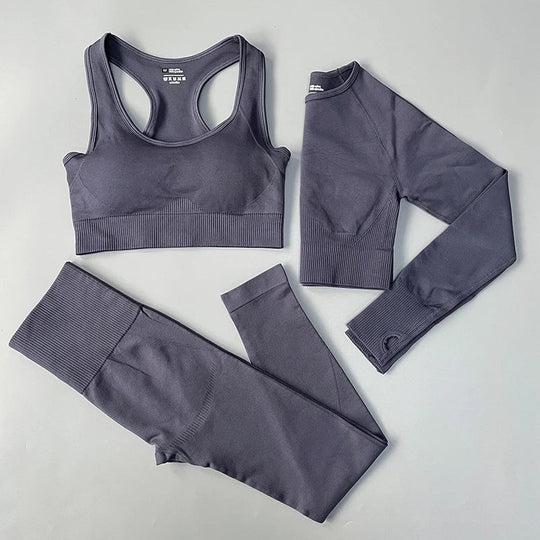 Heidi-Mode | 2/3/4Pcs Nahtlose Frauen Yoga Set Trainings Sportbekleidung Fitness Langarm Crop Top Hohe Taille Leggings Sportanzug