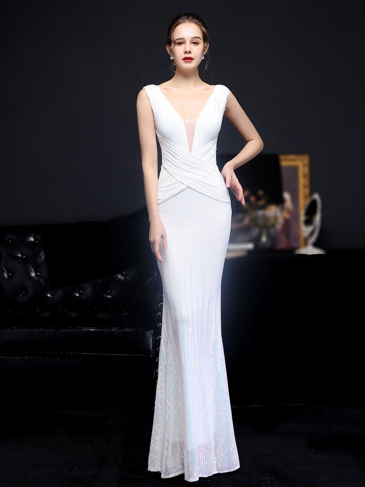 Heidi-Mode | Ärmellose V-Ausschnitt Paillettenkleid Maxi