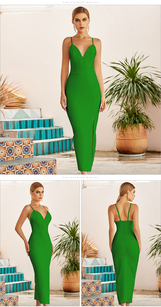 Heidi-Mode | V-Ausschnitt Spaghetti Träger Bodycon Bandage Maxi Kleider