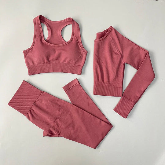 Heidi-Mode | 2/3/4Pcs Nahtlose Frauen Yoga Set Trainings Sportbekleidung Fitness Langarm Crop Top Hohe Taille Leggings Sportanzug