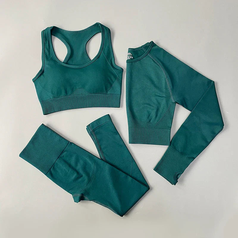 Heidi-Mode | 2/3/4Pcs Nahtlose Frauen Yoga Set Trainings Sportbekleidung Fitness Langarm Crop Top Hohe Taille Leggings Sportanzug