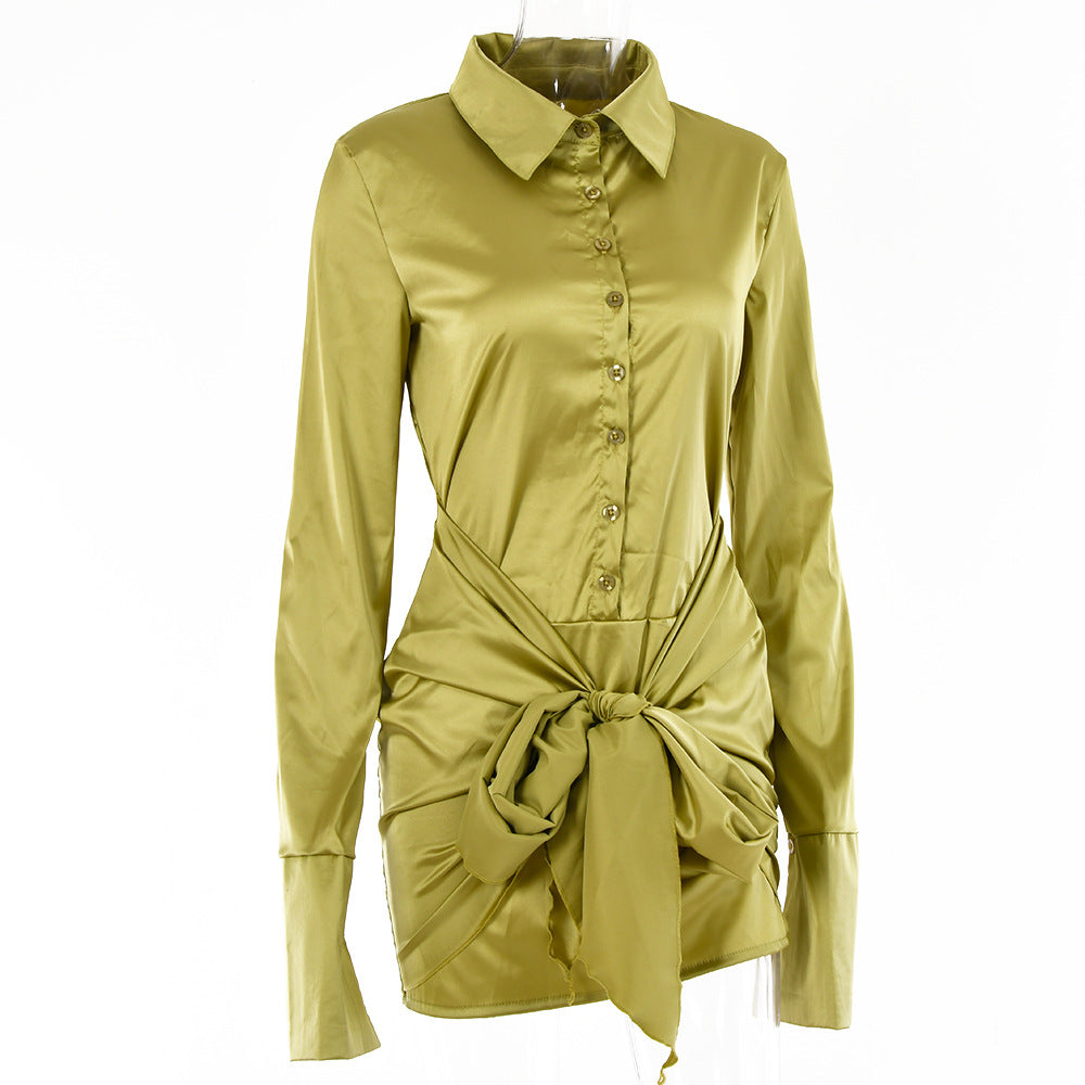 Heidi-Mode | Satin Langarm Bandage Mini Kleider