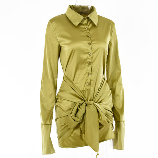 Heidi-Mode | Satin Langarm Bandage Mini Kleider
