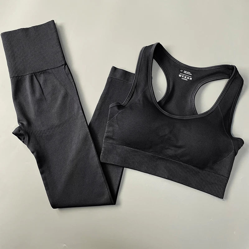 Heidi-Mode | 2/3/4Pcs Nahtlose Frauen Yoga Set Trainings Sportbekleidung Fitness Langarm Crop Top Hohe Taille Leggings Sportanzug