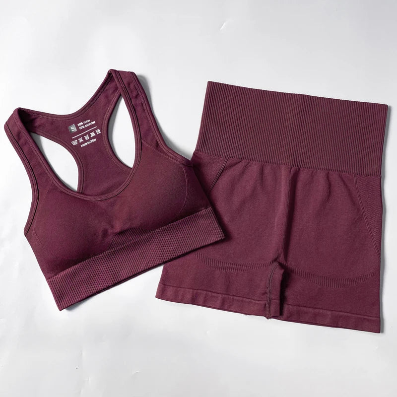 Heidi-Mode | 2/3/4Pcs Nahtlose Frauen Yoga Set Trainings Sportbekleidung Fitness Langarm Crop Top Hohe Taille Leggings Sportanzug