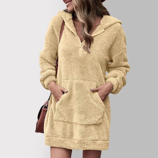 Damen Zip-Up Hoodie Sherpa Fuzzy Fleece Kleid