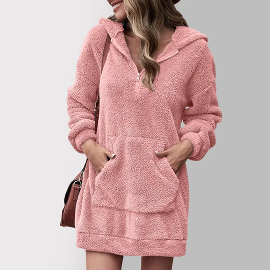 Damen Zip-Up Hoodie Sherpa Fuzzy Fleece Kleid