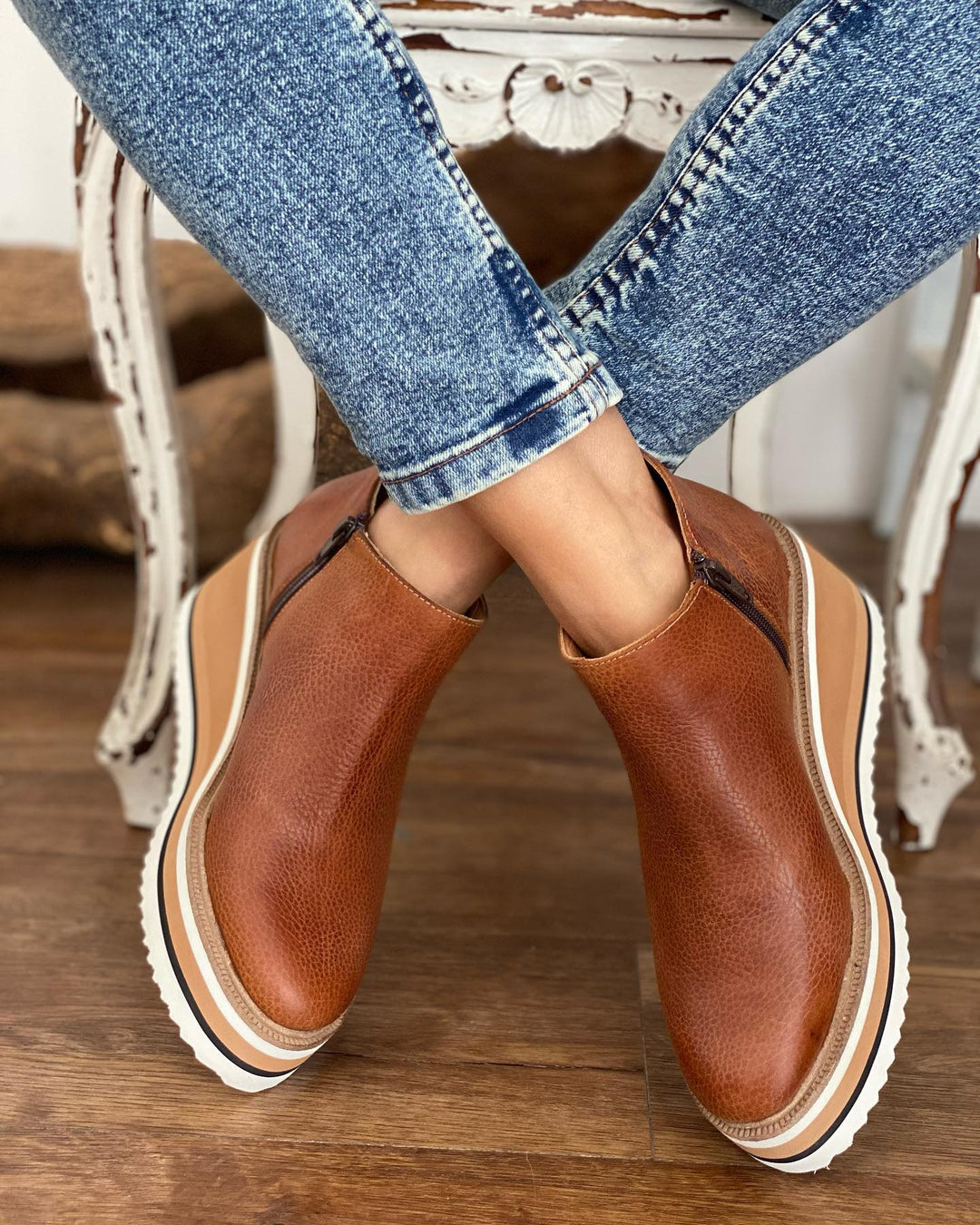 Heidi-Mode | Wedge Boots mit Reißverschluss für Damen aus Leder