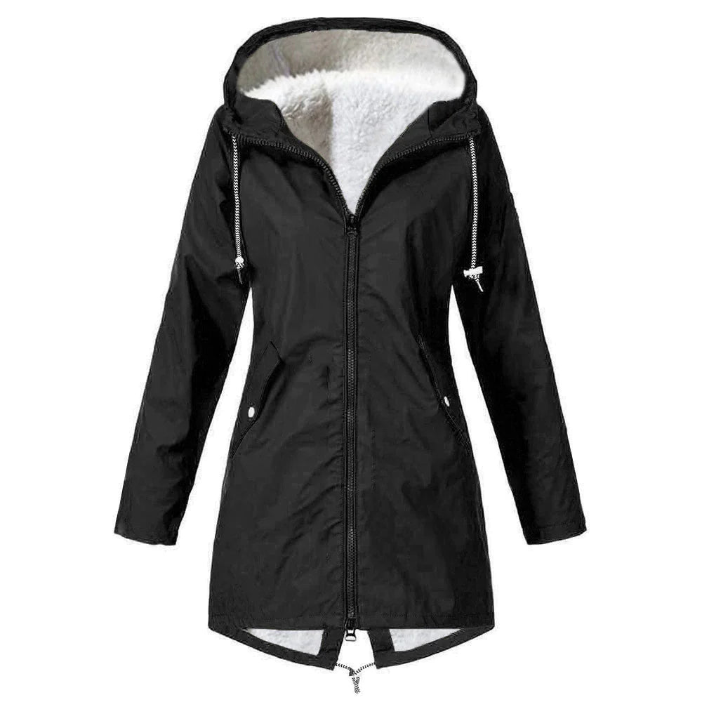 Heidi-Mode | Wasserfeste Damen-Regenjacke mit Wolle und Kapuze,