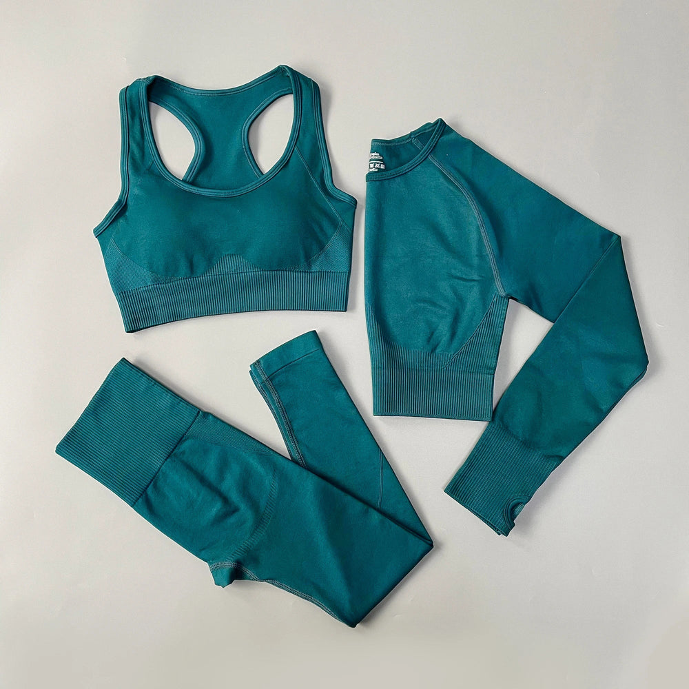 Heidi-Mode | 2/3/4Pcs Nahtlose Frauen Yoga Set Trainings Sportbekleidung Fitness Langarm Crop Top Hohe Taille Leggings Sportanzug