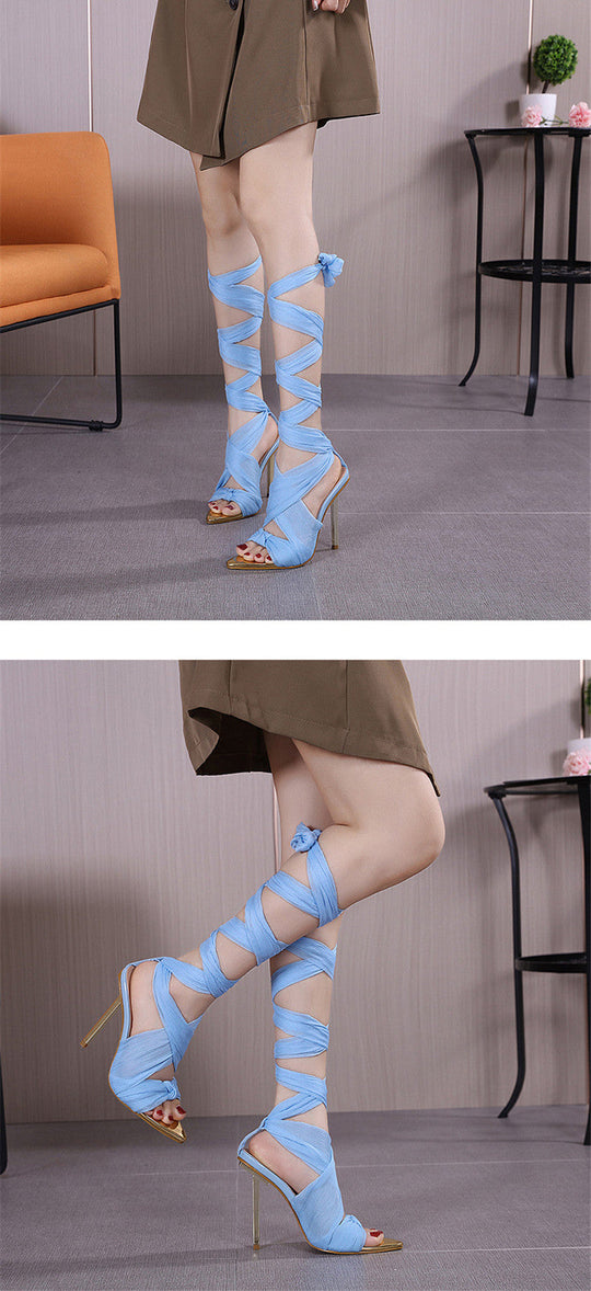 Heidi-Mode | Peeptoe High Heels mit Stoffband Design