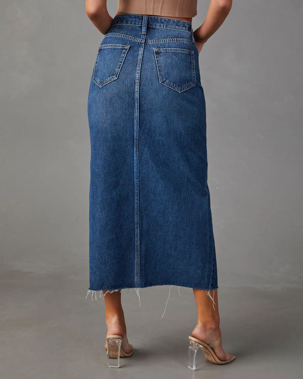 Heidi-Mode | Denim Maxi Rock mit Schlitz Vorne