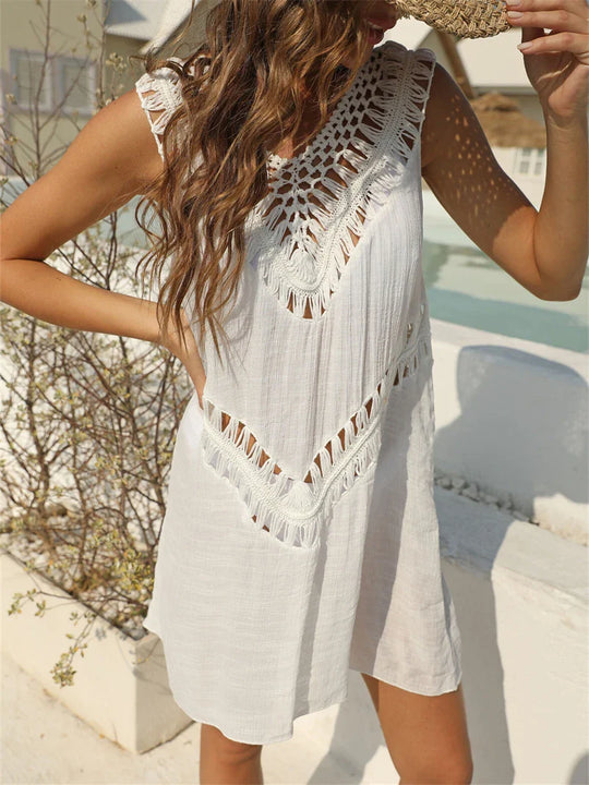 Weißes Strandkleid Macramé