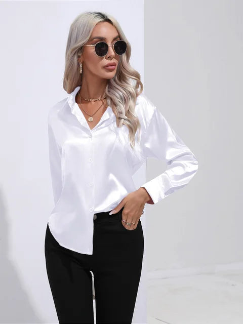 Heidi-Mode | Elegante Weite Satinbluse Mit Langen Ärmeln