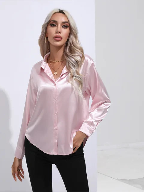 Heidi-Mode | Elegante Weite Satinbluse Mit Langen Ärmeln