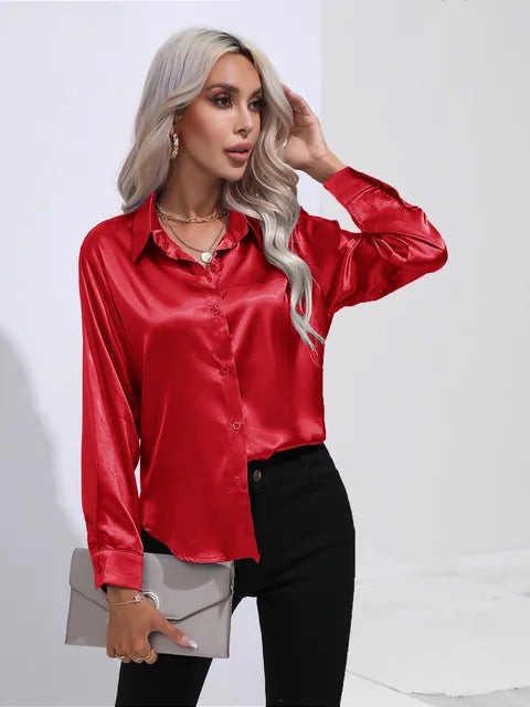 Heidi-Mode | Elegante Weite Satinbluse Mit Langen Ärmeln
