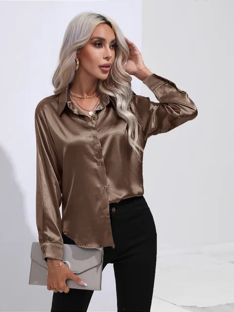 Heidi-Mode | Elegante Weite Satinbluse Mit Langen Ärmeln