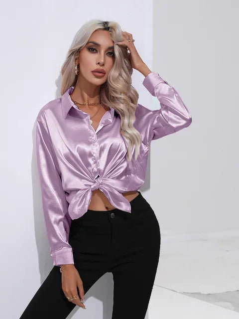 Heidi-Mode | Elegante Weite Satinbluse Mit Langen Ärmeln