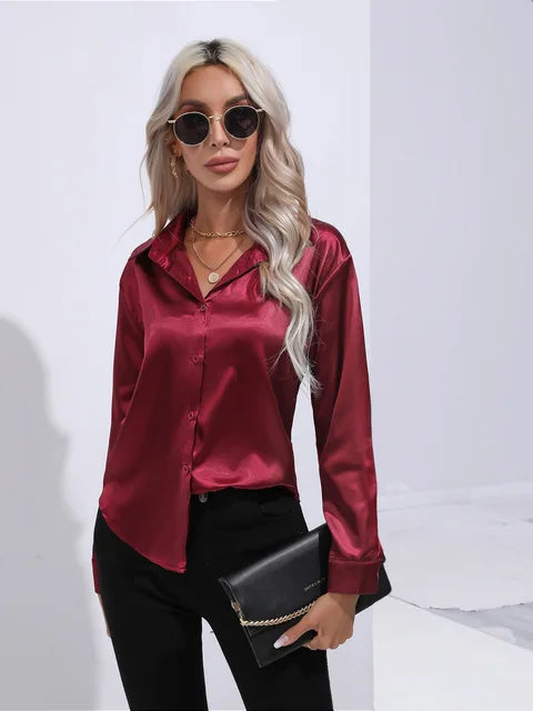 Heidi-Mode | Elegante Weite Satinbluse Mit Langen Ärmeln