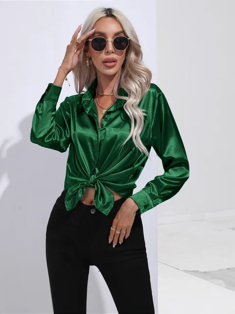 Heidi-Mode | Elegante Weite Satinbluse Mit Langen Ärmeln