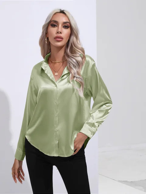 Heidi-Mode | Elegante Weite Satinbluse Mit Langen Ärmeln