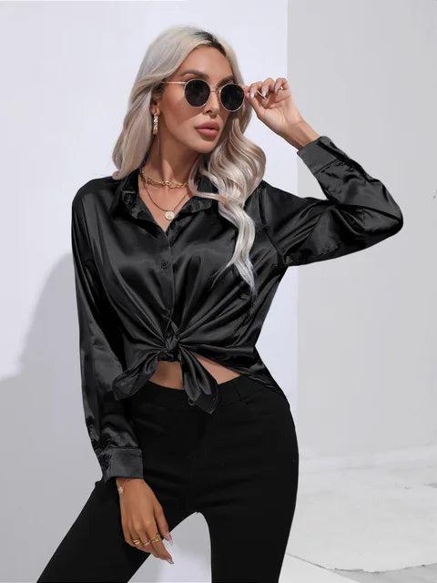 Heidi-Mode | Elegante Weite Satinbluse Mit Langen Ärmeln