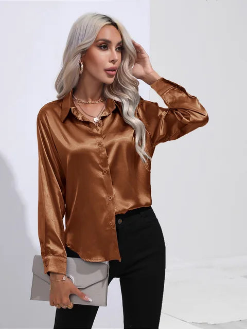 Heidi-Mode | Elegante Weite Satinbluse Mit Langen Ärmeln