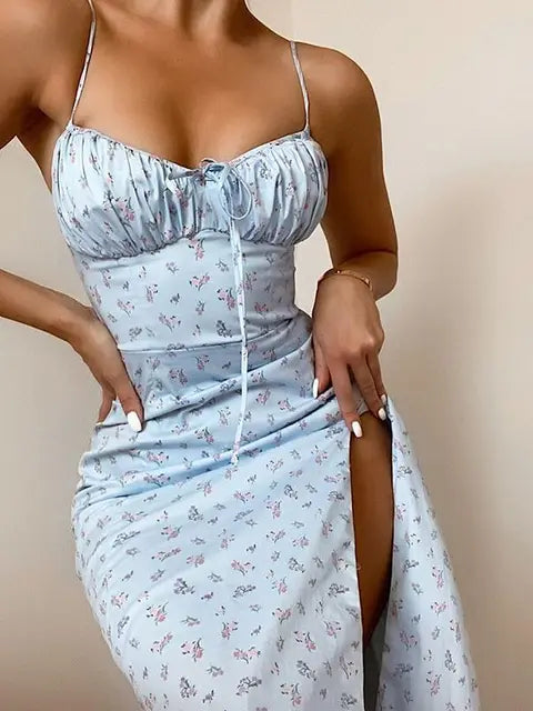 Slip Maxi Jurk met Bloemen en Ruches