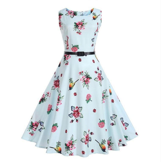 Heidi-Mode | Kolibri Floral Print A-Linie Kleid