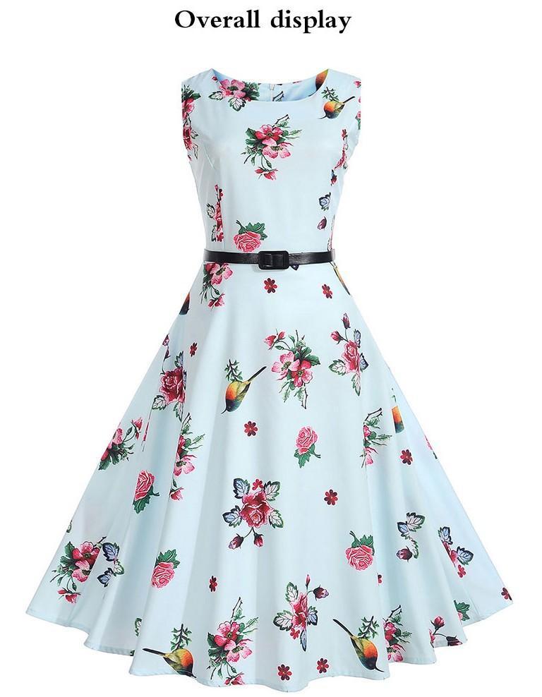 Heidi-Mode | Kolibri Floral Print A-Linie Kleid