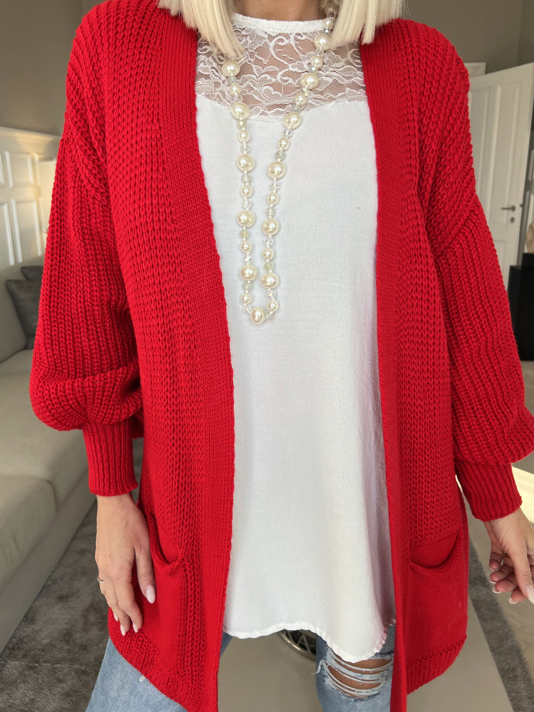 Heidi-Mode | Kurze Strickjacke mit Ballonärmeln