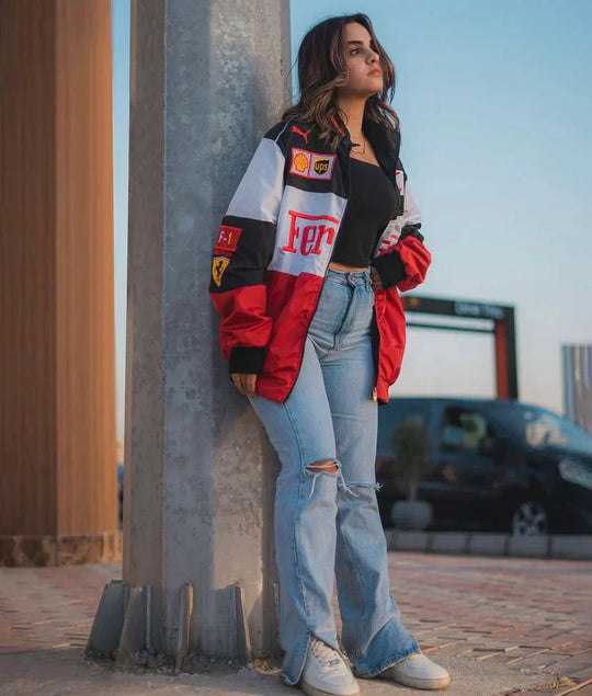 Heidi-Mode | Weinlese Ferrari Racer Jacke mit Sportlichem Stil (Unisex)