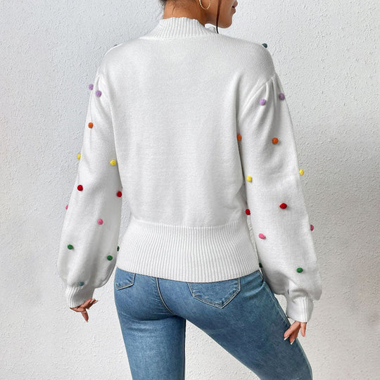 Heidi-Mode | Lässiger Strick-Pompons-Pullover