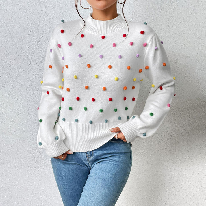Heidi-Mode | Lässiger Strick-Pompons-Pullover