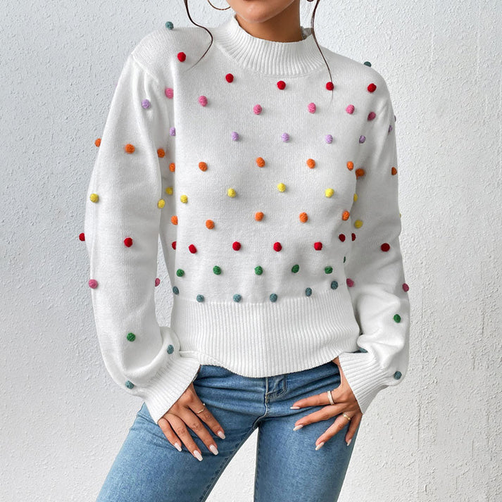 Heidi-Mode | Lässiger Strick-Pompons-Pullover