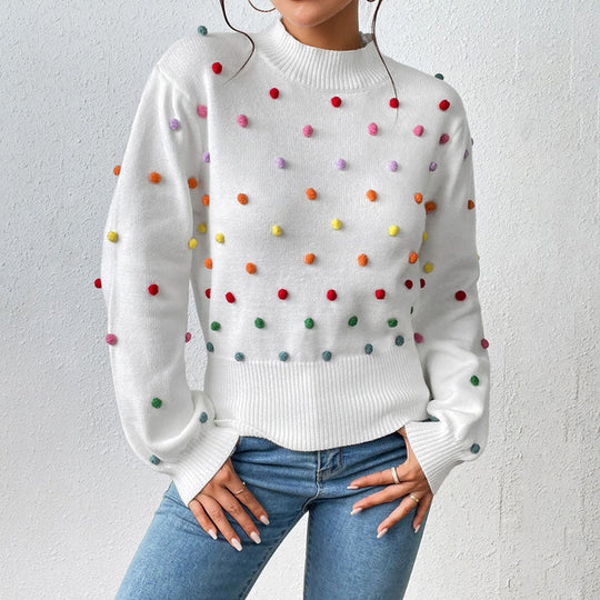 Heidi-Mode | Lässiger Strick-Pompons-Pullover