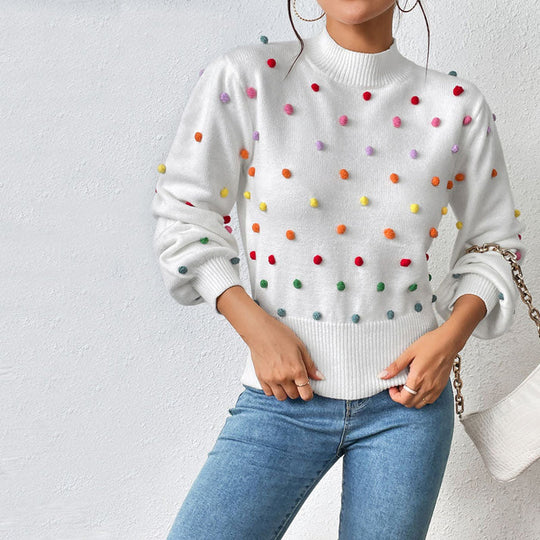 Heidi-Mode | Lässiger Strick-Pompons-Pullover